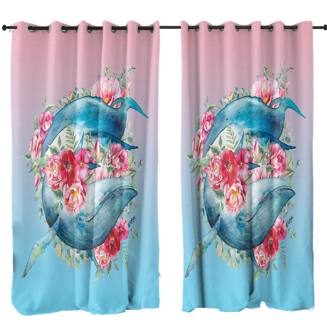 Floral Whales Curtains for Bedroom