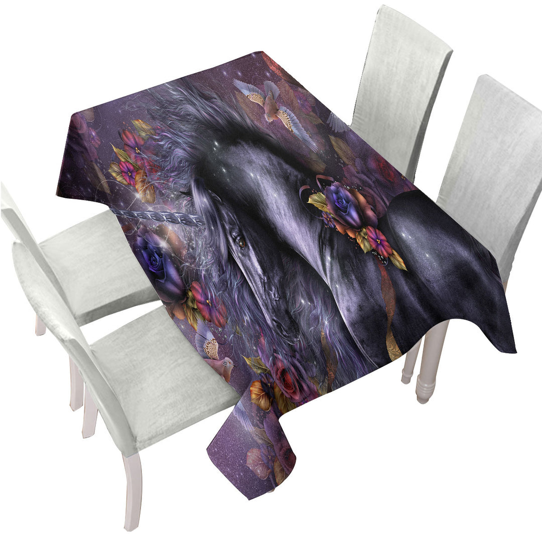 Flowers Birds and Beautiful Magical Unicorn Horse Tablecloths