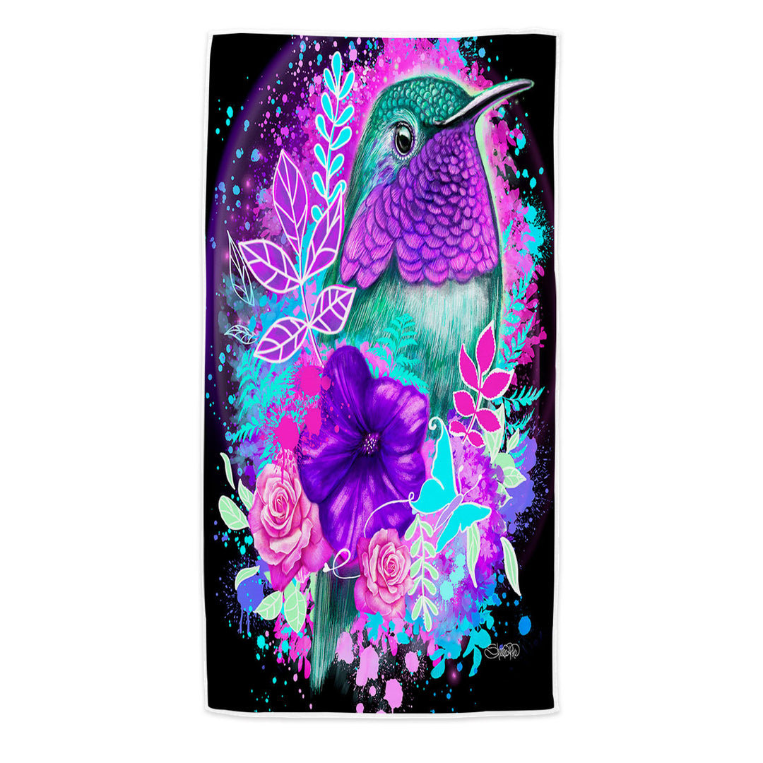 Flowers and Hummingbird Beach Towels