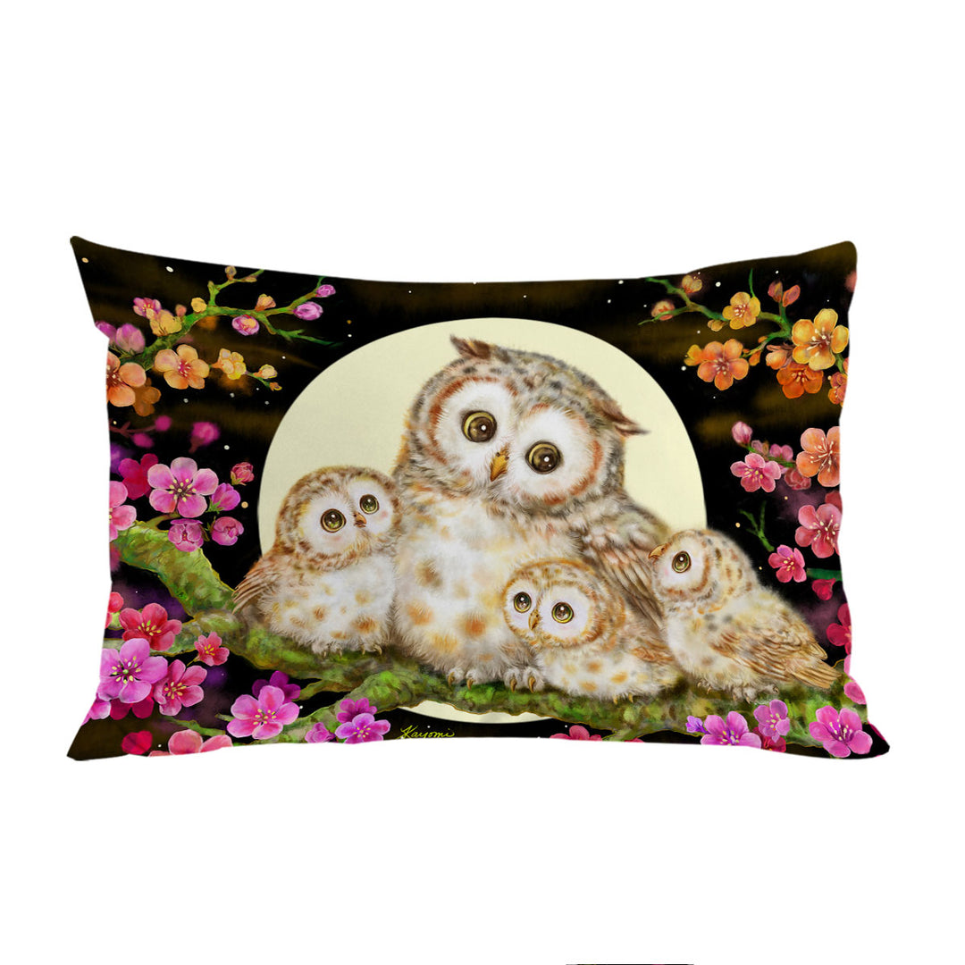 Flowers and Moonlight Lullaby Cute Owl Family Pillowcase