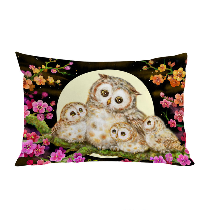 Flowers and Moonlight Lullaby Cute Owl Family Pillowcase