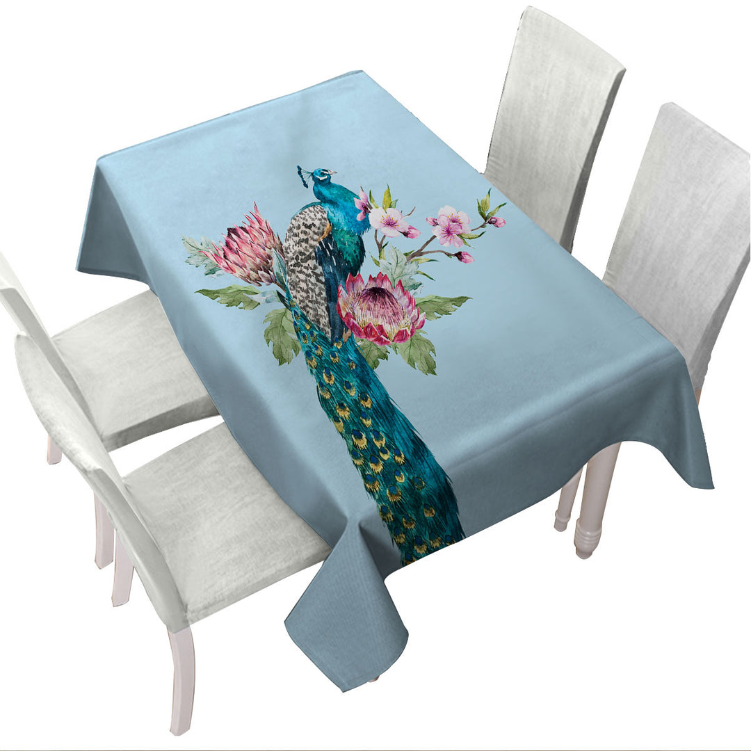 Flowers and Peacock Custom table cloth