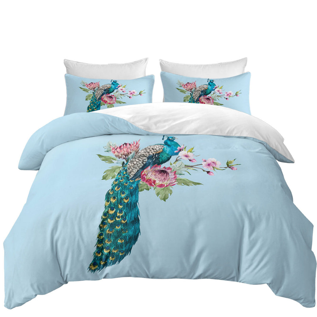 Flowers and Peacock Duvet Covers