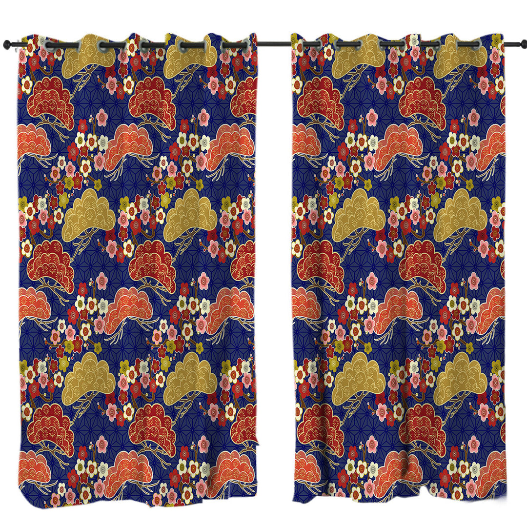 Flowers and Trees Asian Japanese Design Drapes