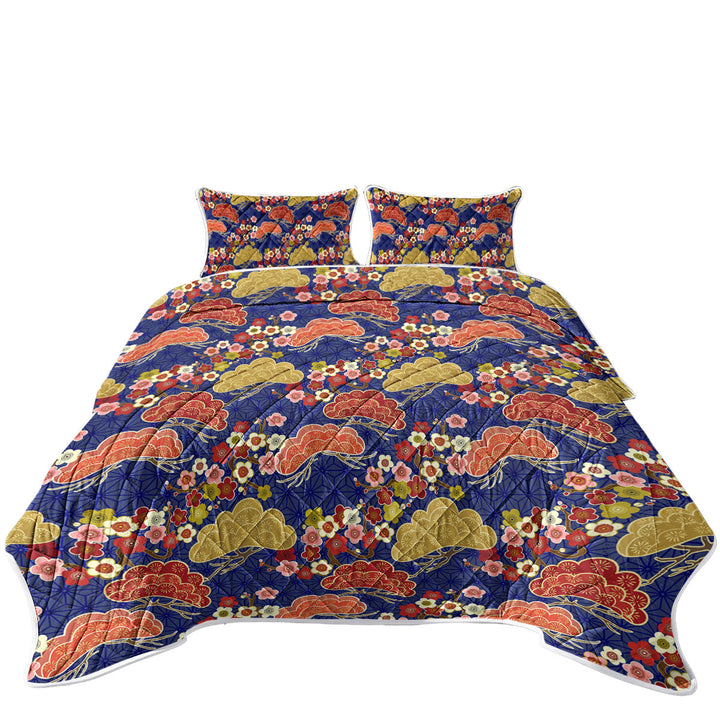 Flowers and Trees Asian Japanese Design Summer Quilt