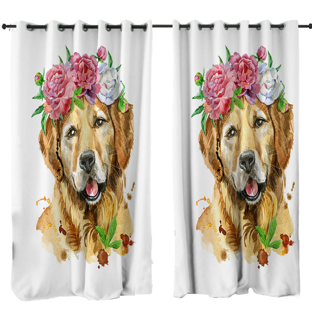Flowery Labrador Dog Curtains