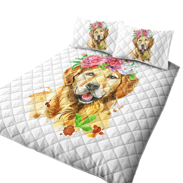 Flowery Labrador Dog King Size Quilt