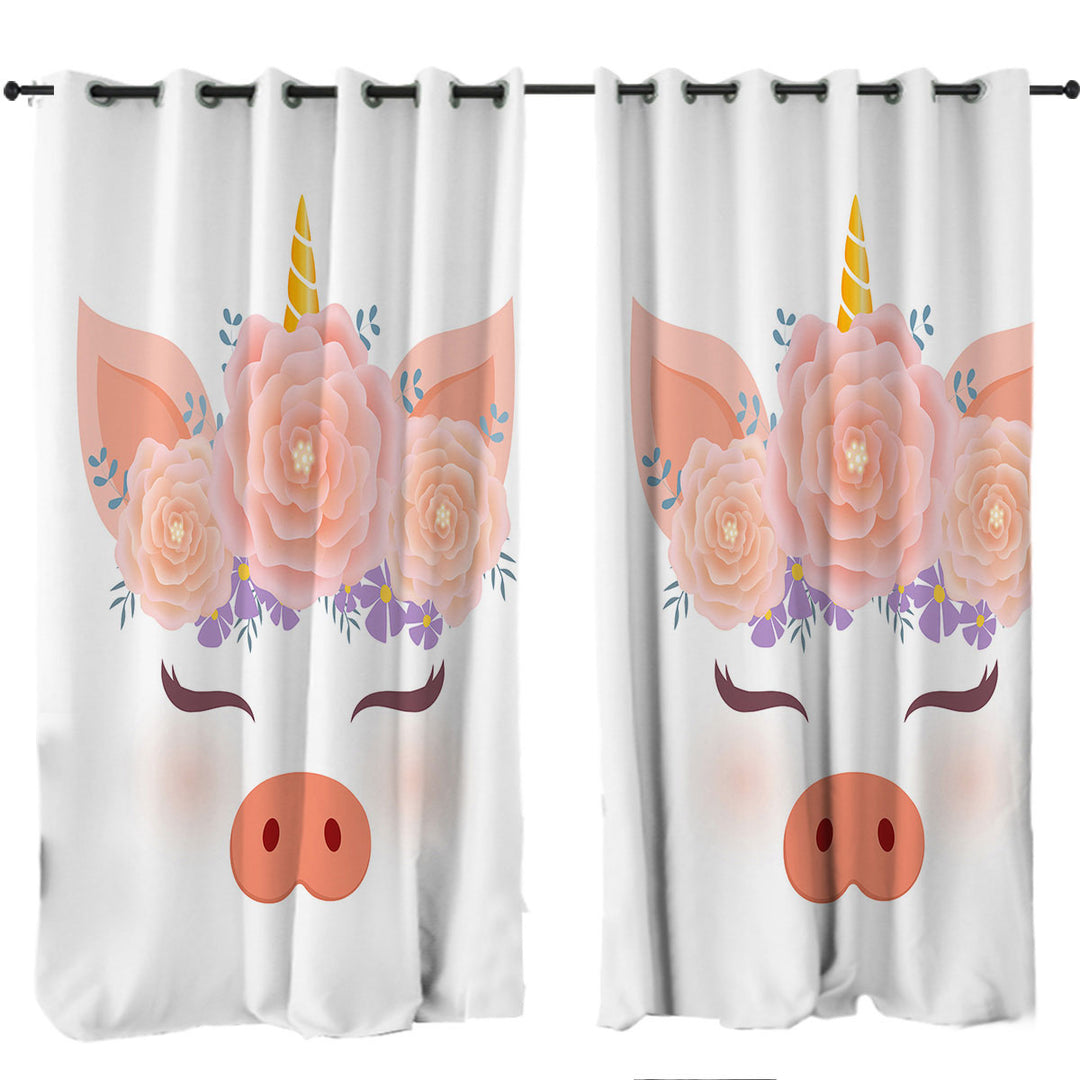 Flowery Unicorn Piggy Curtain