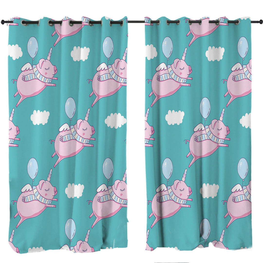 Flying Unicorn Pigs Curtains