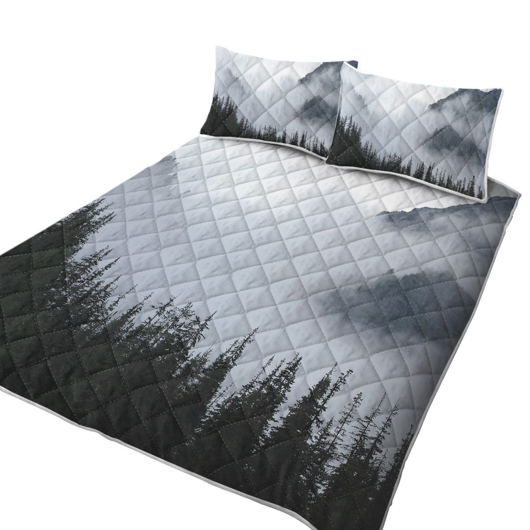 Foggy Mountain and Pine Trees Coverlets