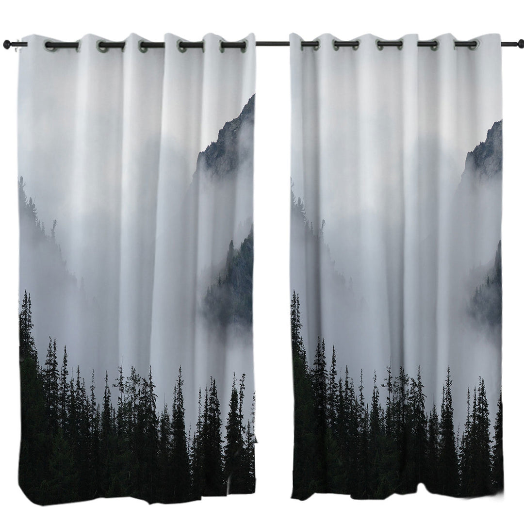 Foggy Mountain and Pine Trees Drapery