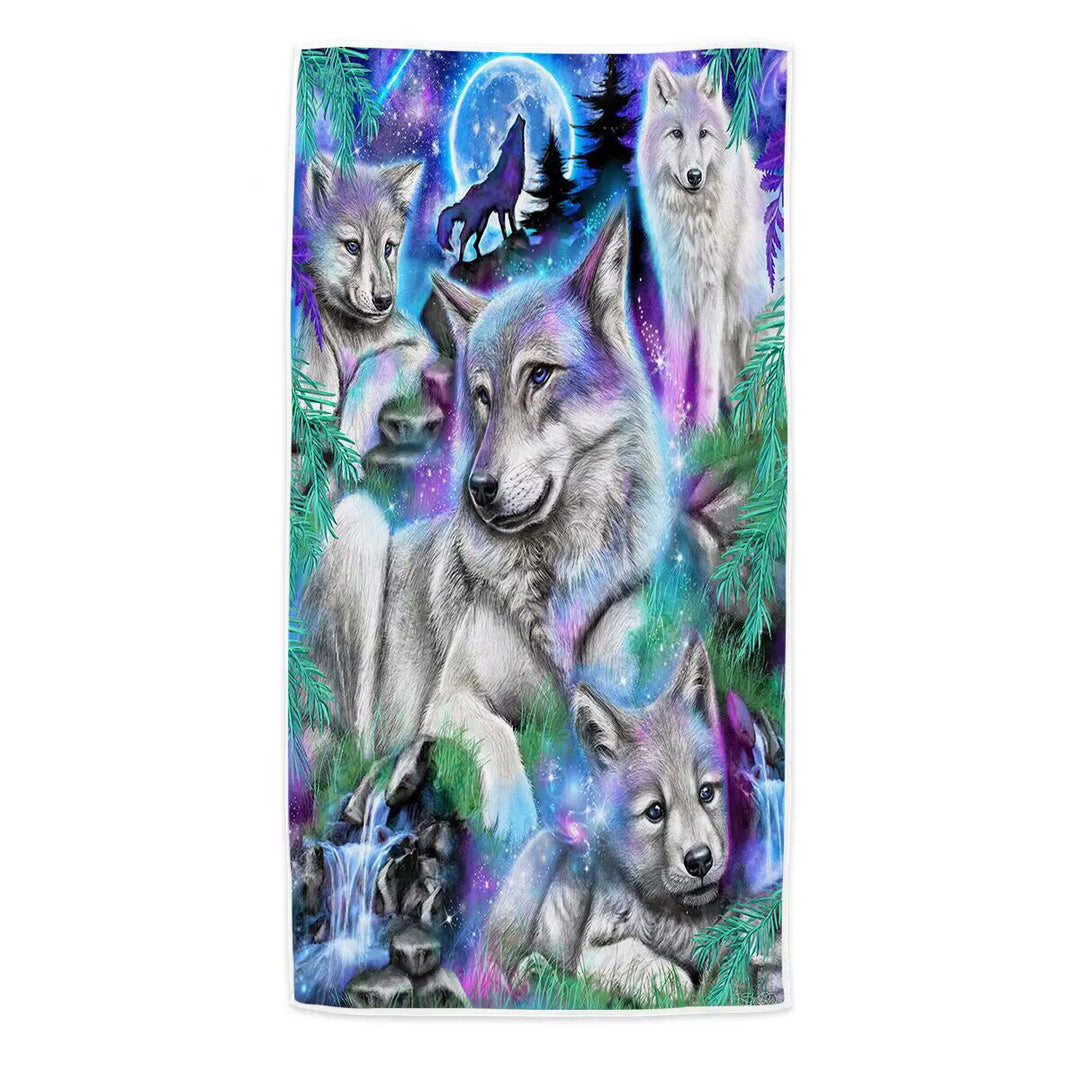 Forest Animals Art Daydream Galaxy Wolves Beach Towel
