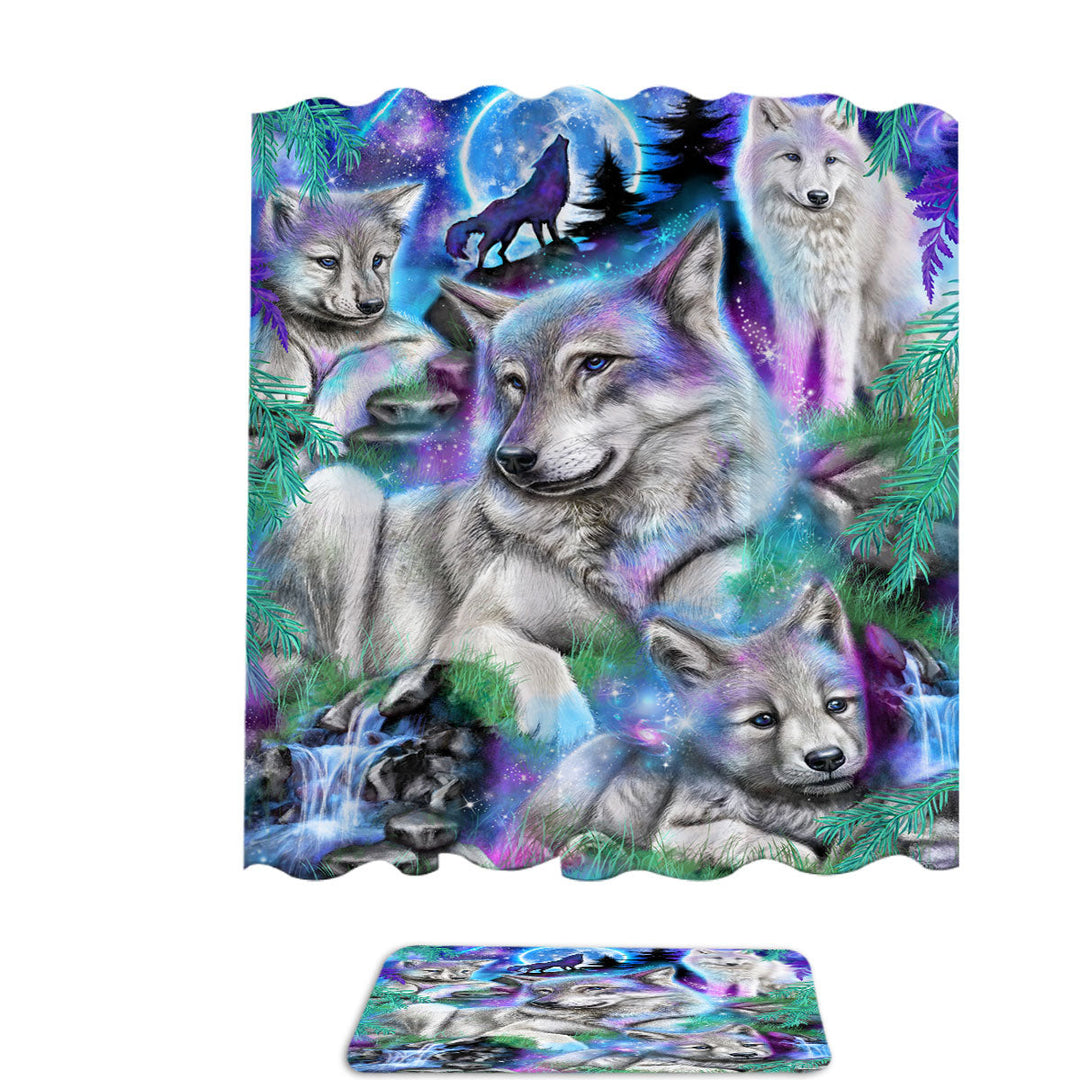 Forest Animals Art Daydream Galaxy Wolves Shower Curtains
