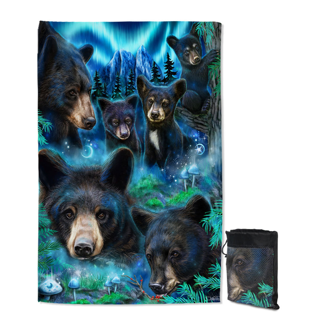 Forest Animals Beach Towels Art Daydream Moonlit Black Bears