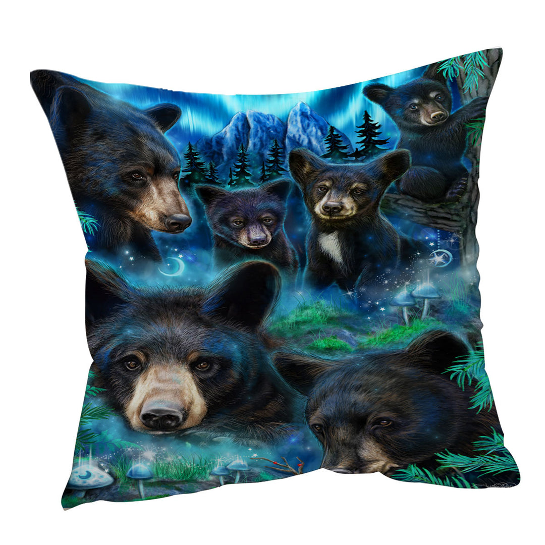 Forest Animals Cushion Covers Art Daydream Moonlit Black Bears