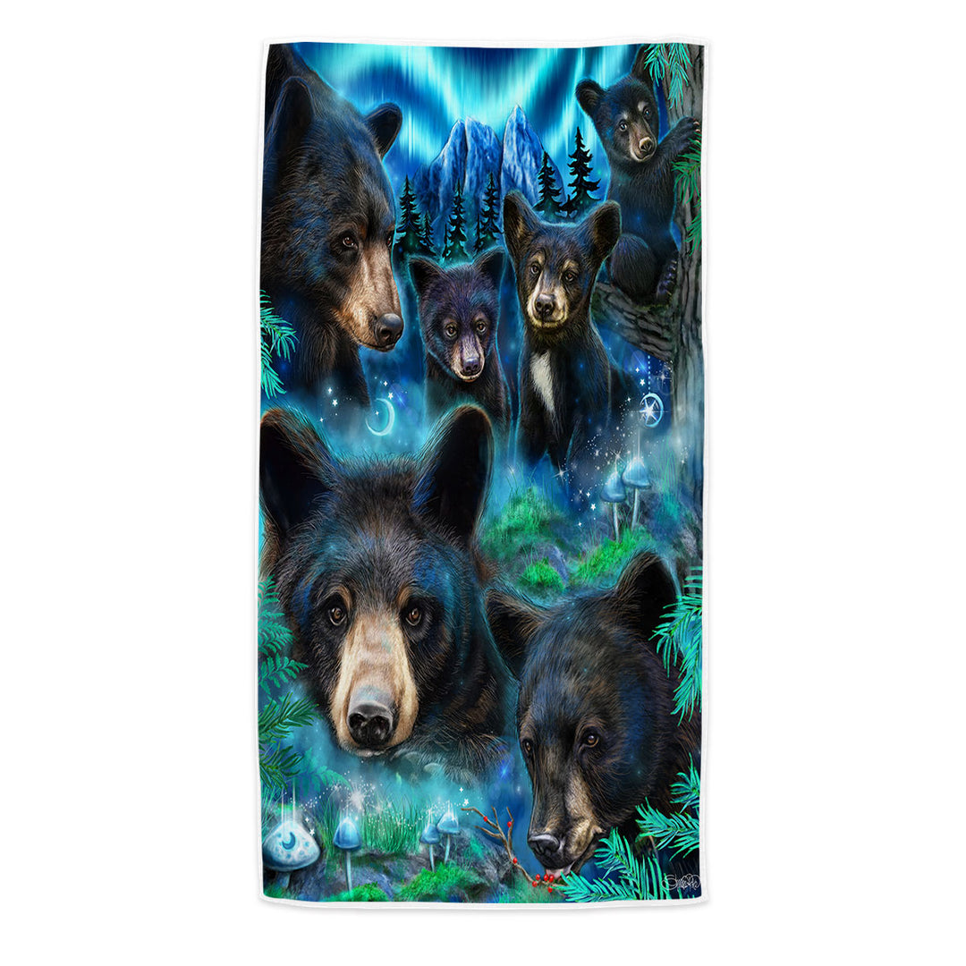 Forest Animals Microfiber Beach Towels Art Daydream Moonlit Black Bears