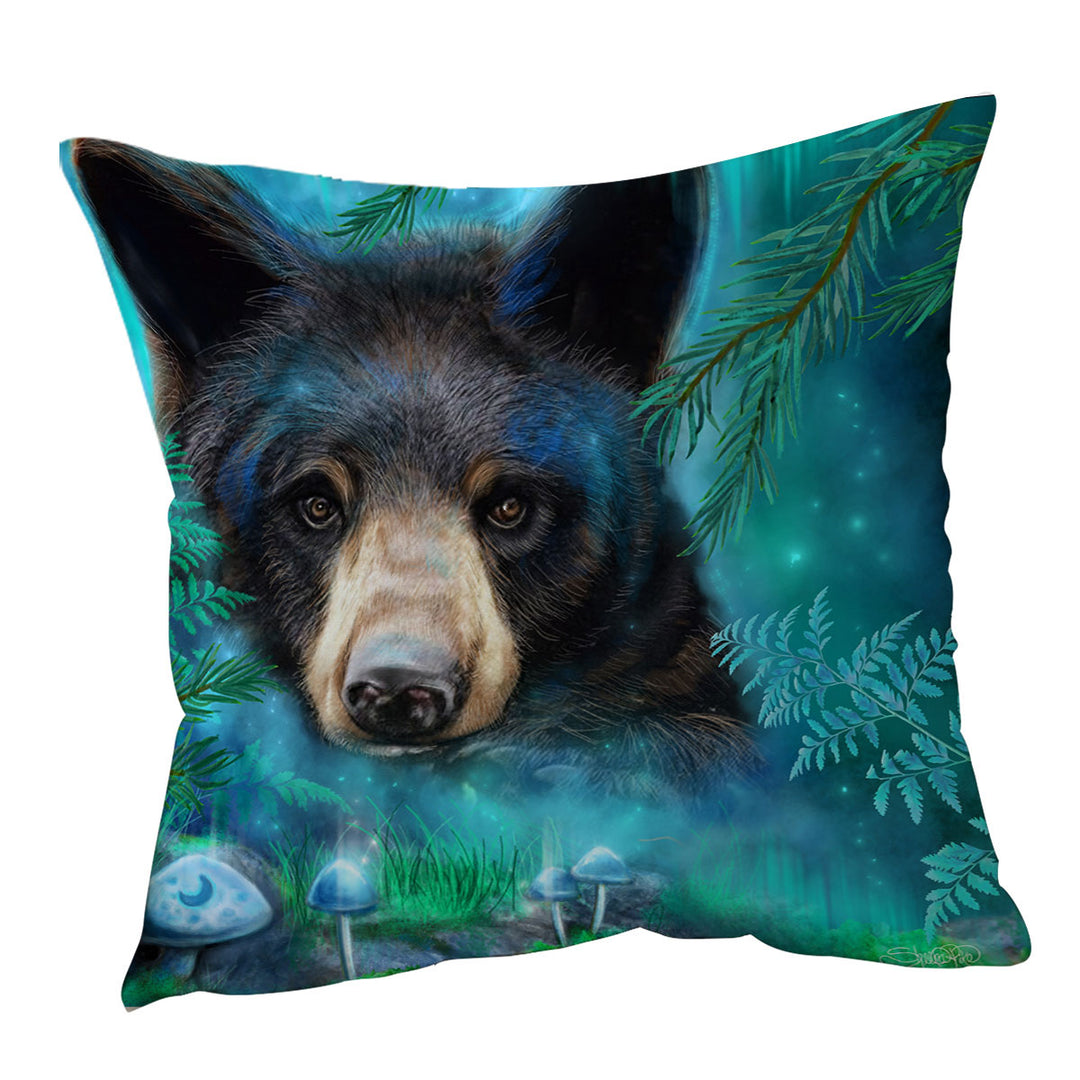 Forest Animals Moonlight Magic Black Bear Cushion