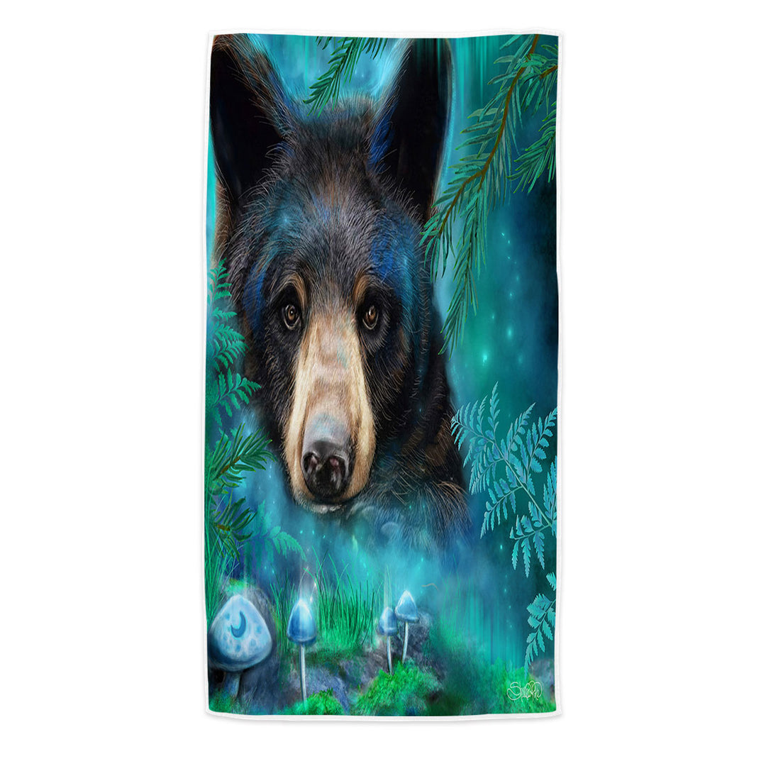 Forest Animals Moonlight Magic Black Bear Microfiber Beach Towel