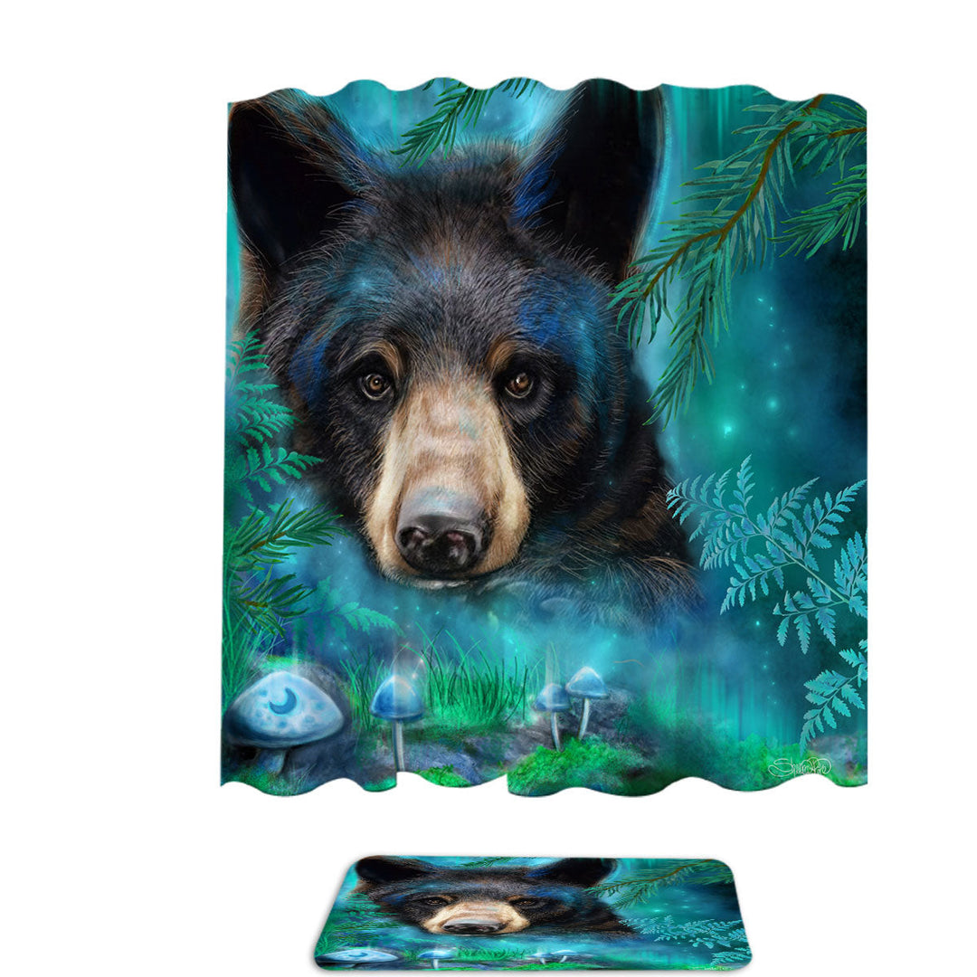 Forest Animals Moonlight Magic Black Bear Shower Curtain