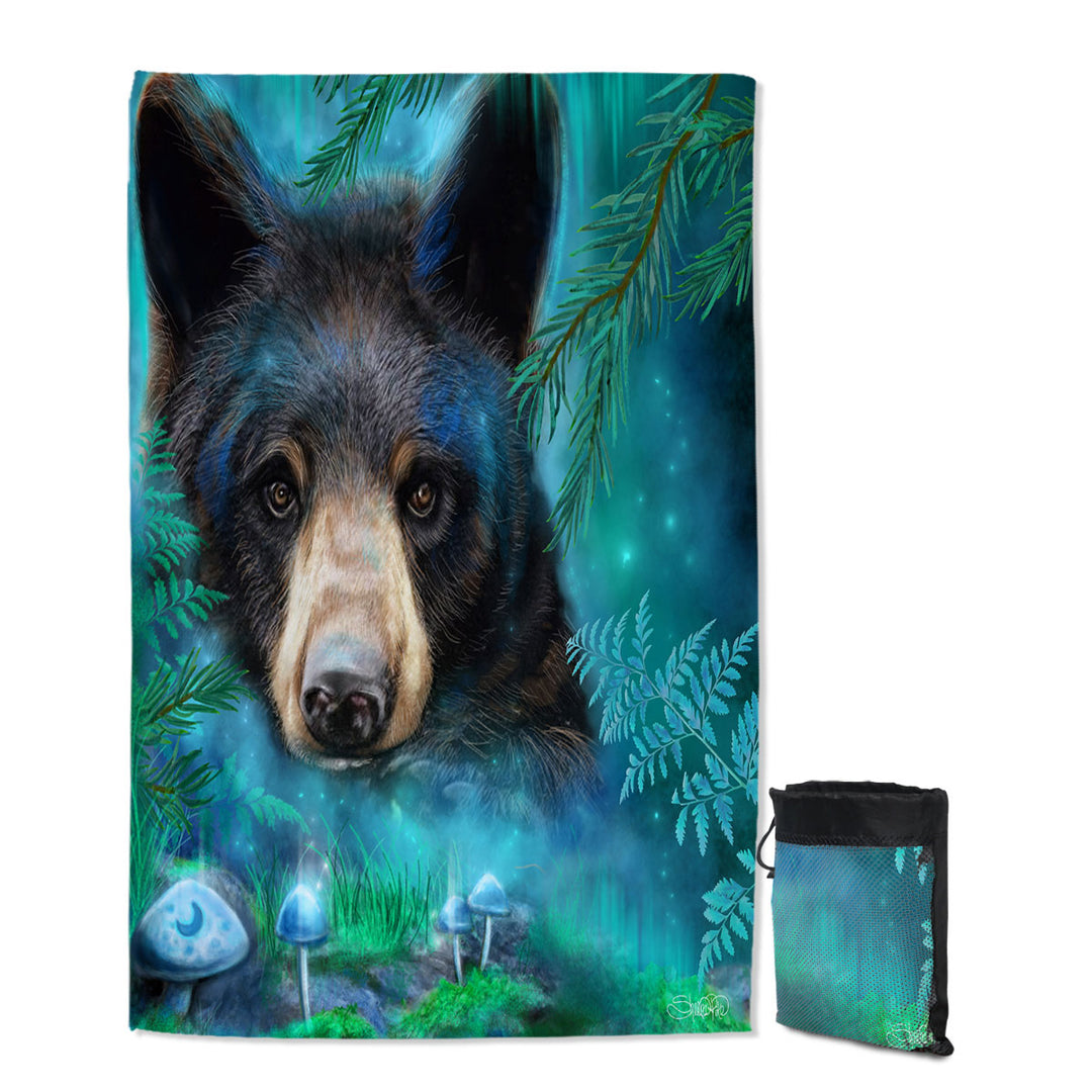Forest Animals Moonlight Magic Black Bear Travel Beach Towel