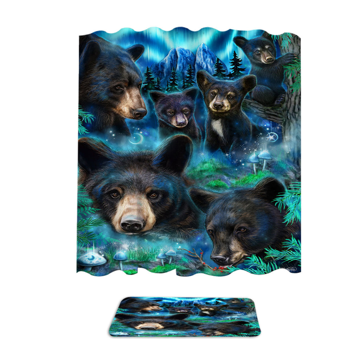 Forest Animals Shower Curtains Art Daydream Moonlit Black Bears