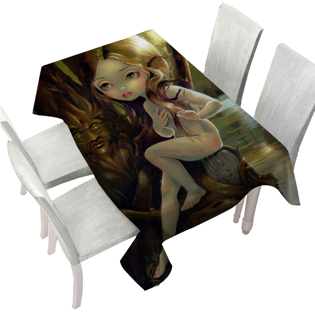 Forest Creatures Tree Nymph in the Hamadryad Lake Printed Tablecloth