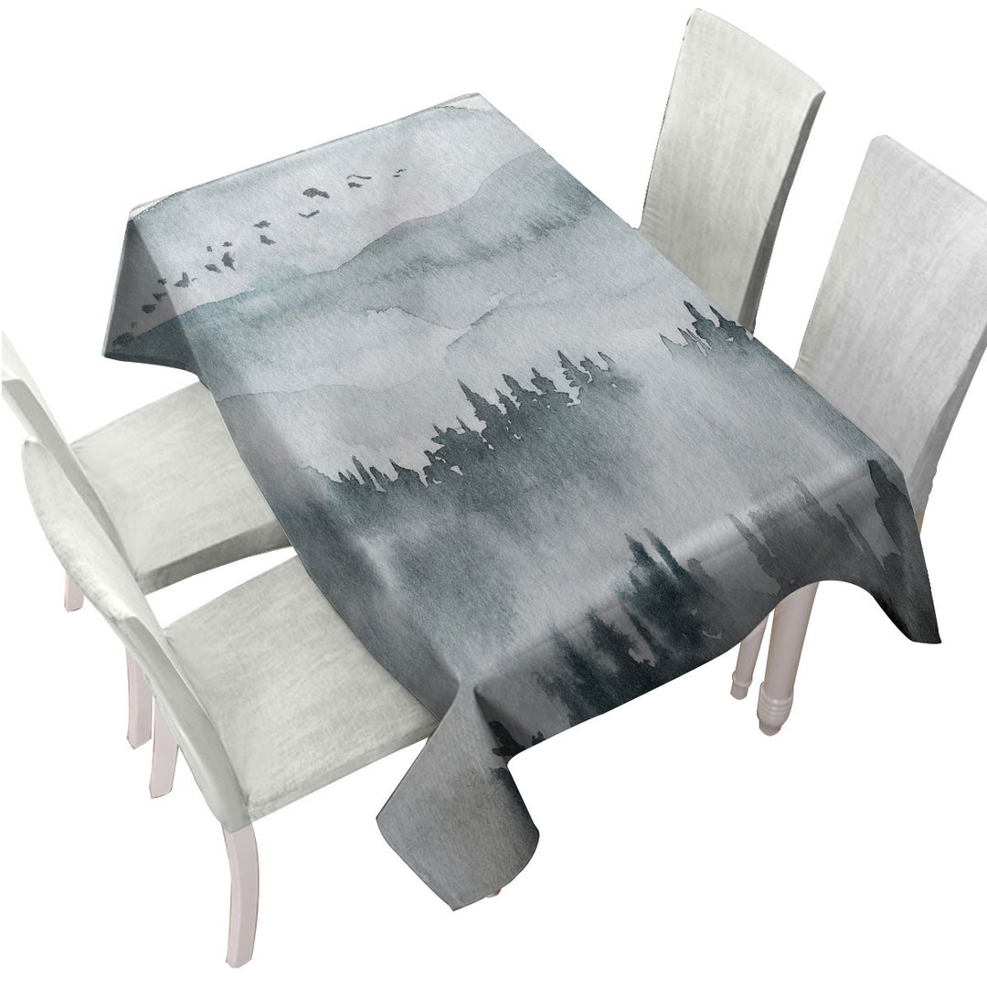 Forested Mountain Fog Art Custom table Covers