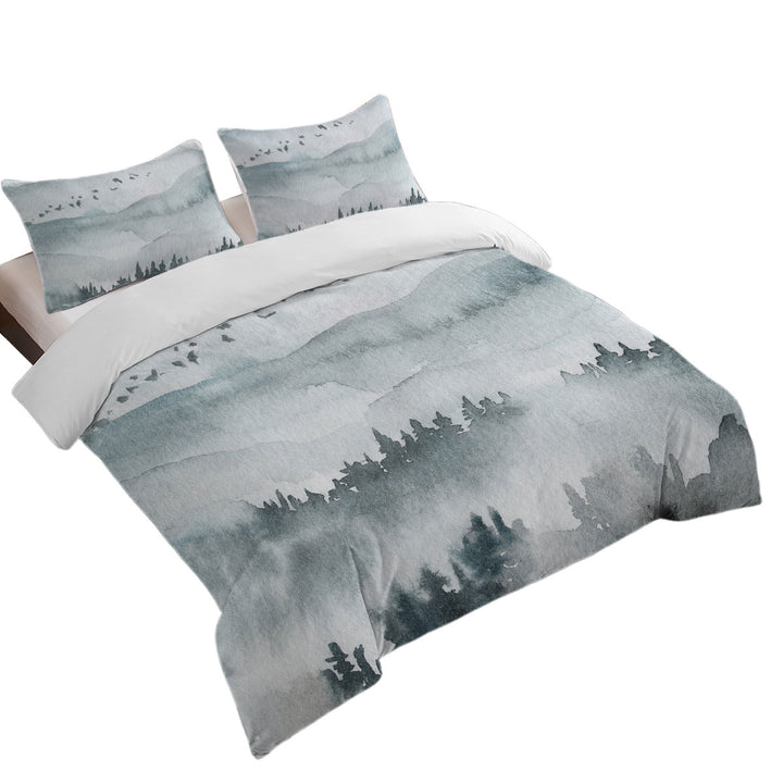 Forested Mountain Fog Art Twin xl Duvet Covers