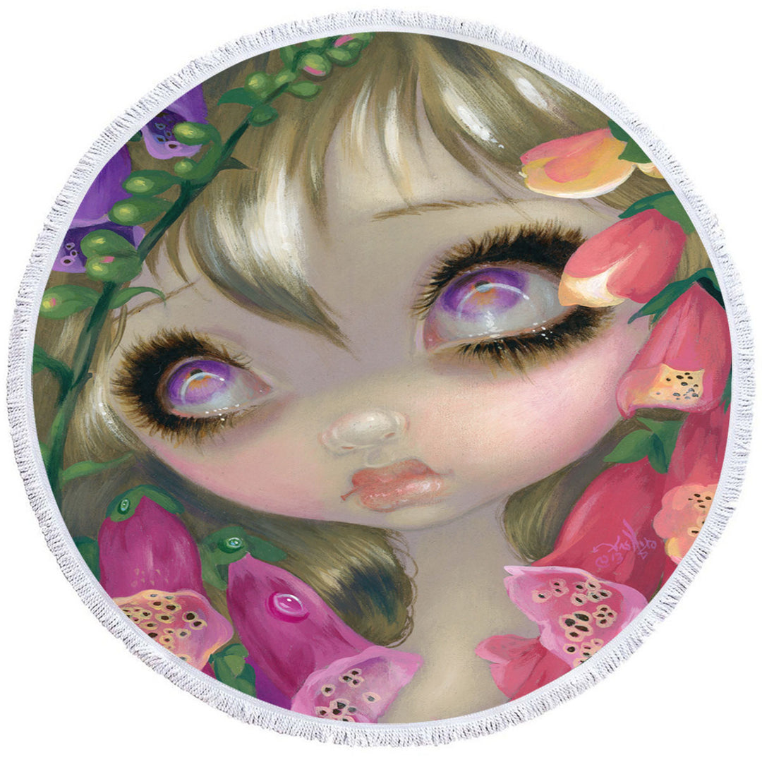 Foxgloves Circle Towel Poisonous Beauties Foxgloves Girl with Flowers