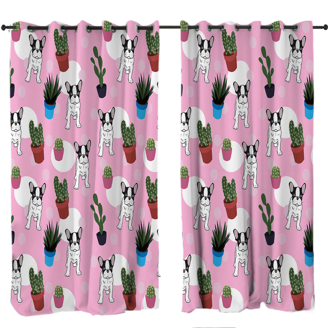 French Bulldog and Cactus Pattern Curtain