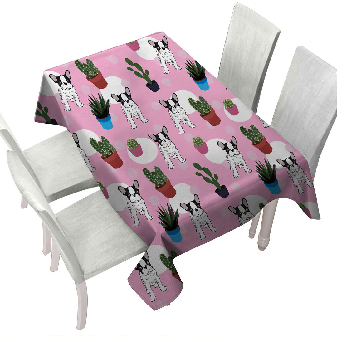 French Bulldog and Cactus Pattern Custom tablecloths