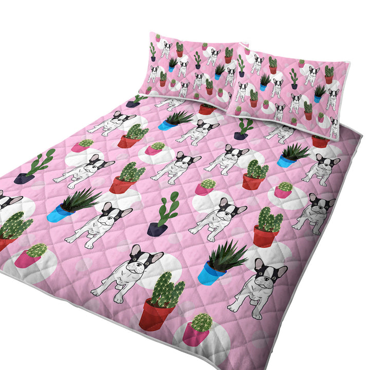 French Bulldog and Cactus Pattern Summer Quilt