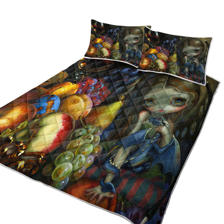 Fruit Dragonling Little Fairy and Her Baby Dragon California King Quilt Sets