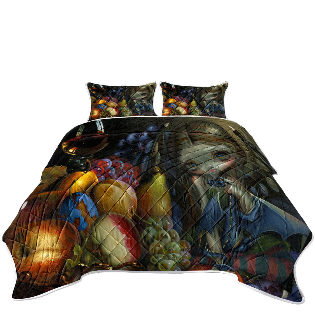 Fruit Dragonling Little Fairy and Her Baby Dragon Summer Quilt