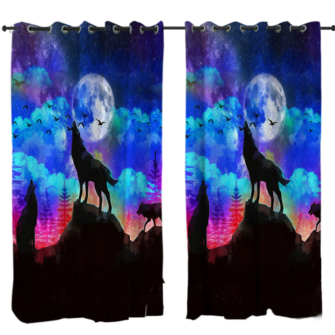 Full Moon Night Wolf Pack Curtains for Bedroom