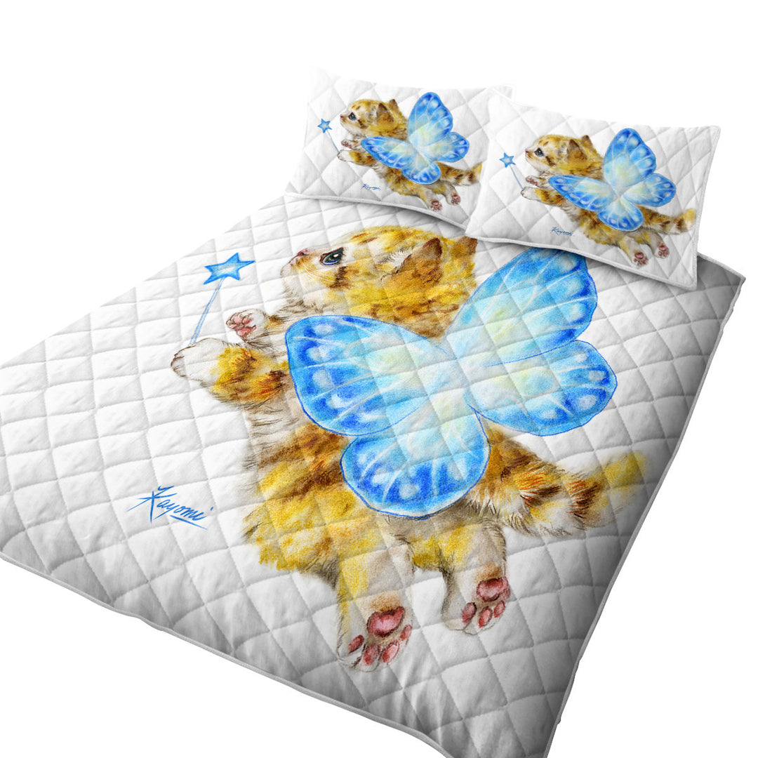 Fun Cats Cute Blue Fairy Kitten Coverlet