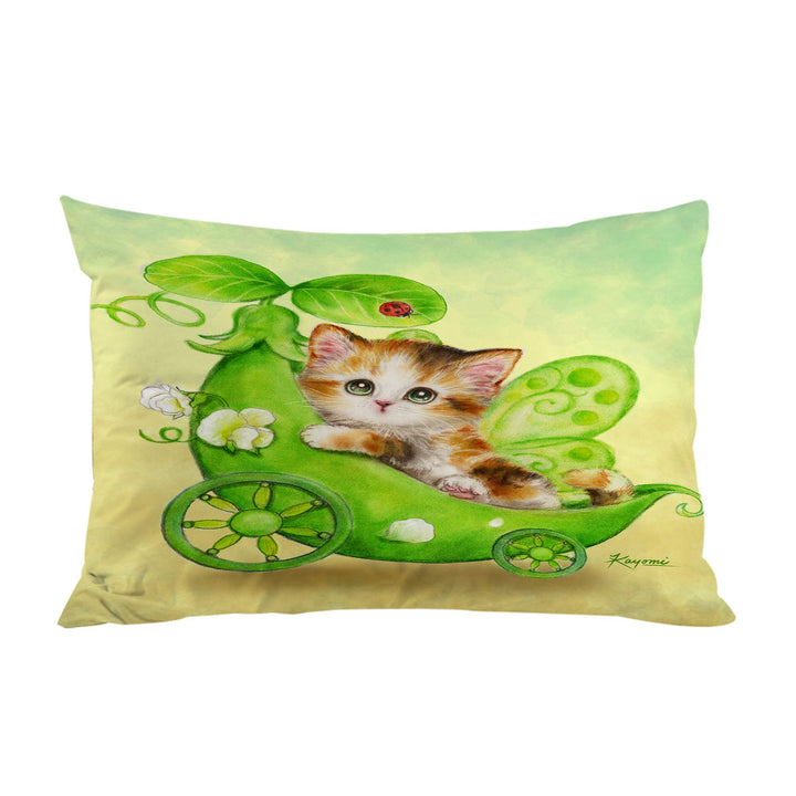 Fun Cats Cute Green Peapod Fairy Kitten Pillowcase