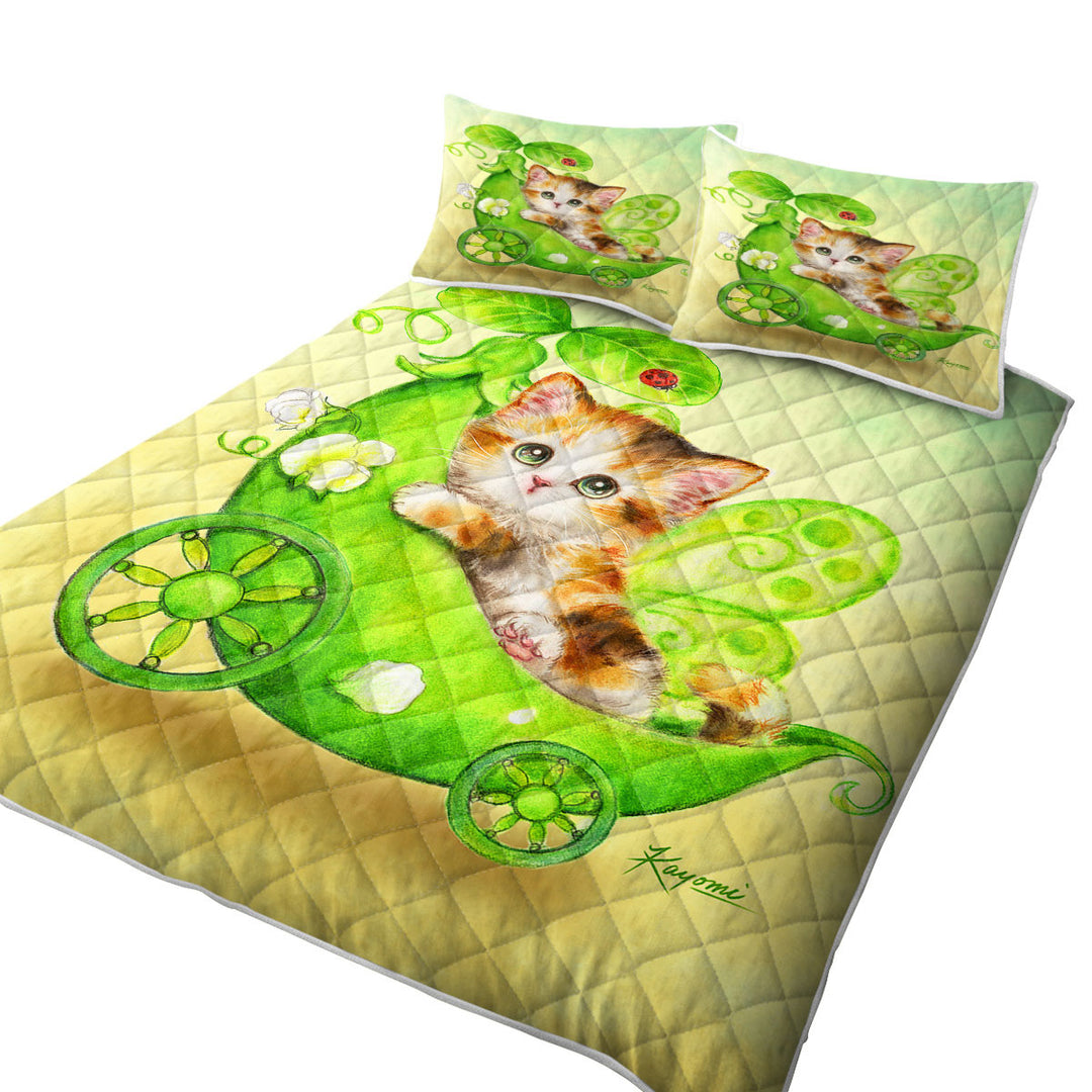 Fun Cats Cute Green Peapod Fairy Kitten Quilts