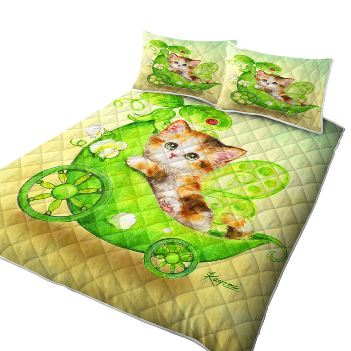 Fun Cats Cute Green Peapod Fairy Kitten Quilts
