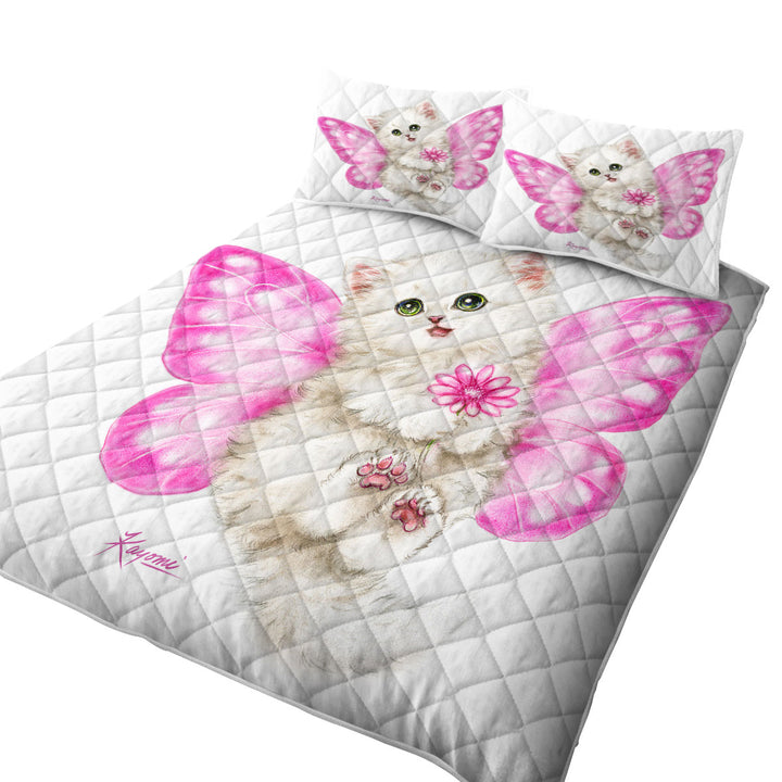 Fun Cats Cute Pink Fairy Kitten California King Quilt Sets