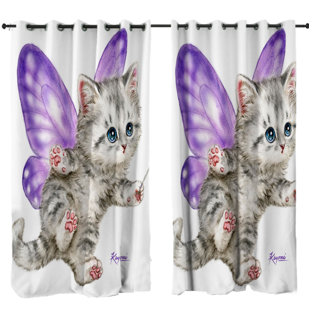 Fun Cats Cute Purple Fairy Kitten Drapes for Living Room