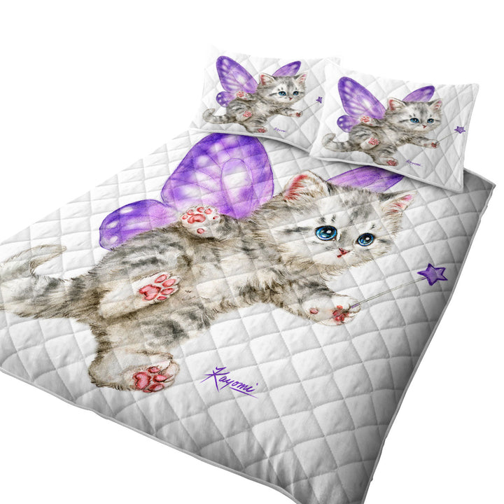 Fun Cats Cute Purple Fairy Kitten King Size Quilt Sets