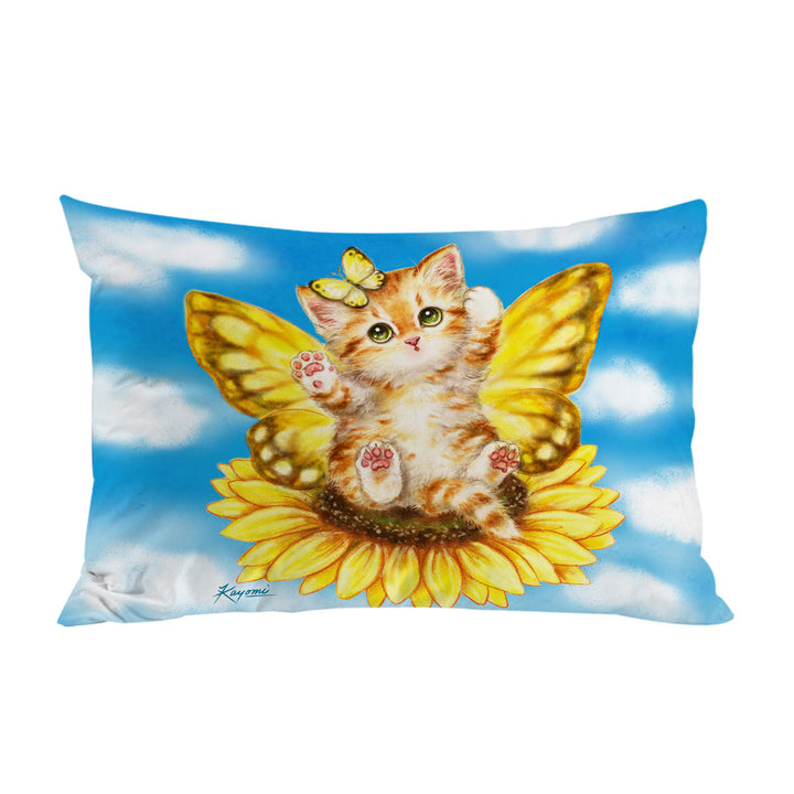 Fun Cats Cute Yellow Sunflower Fairy Kitten Pillow Cases
