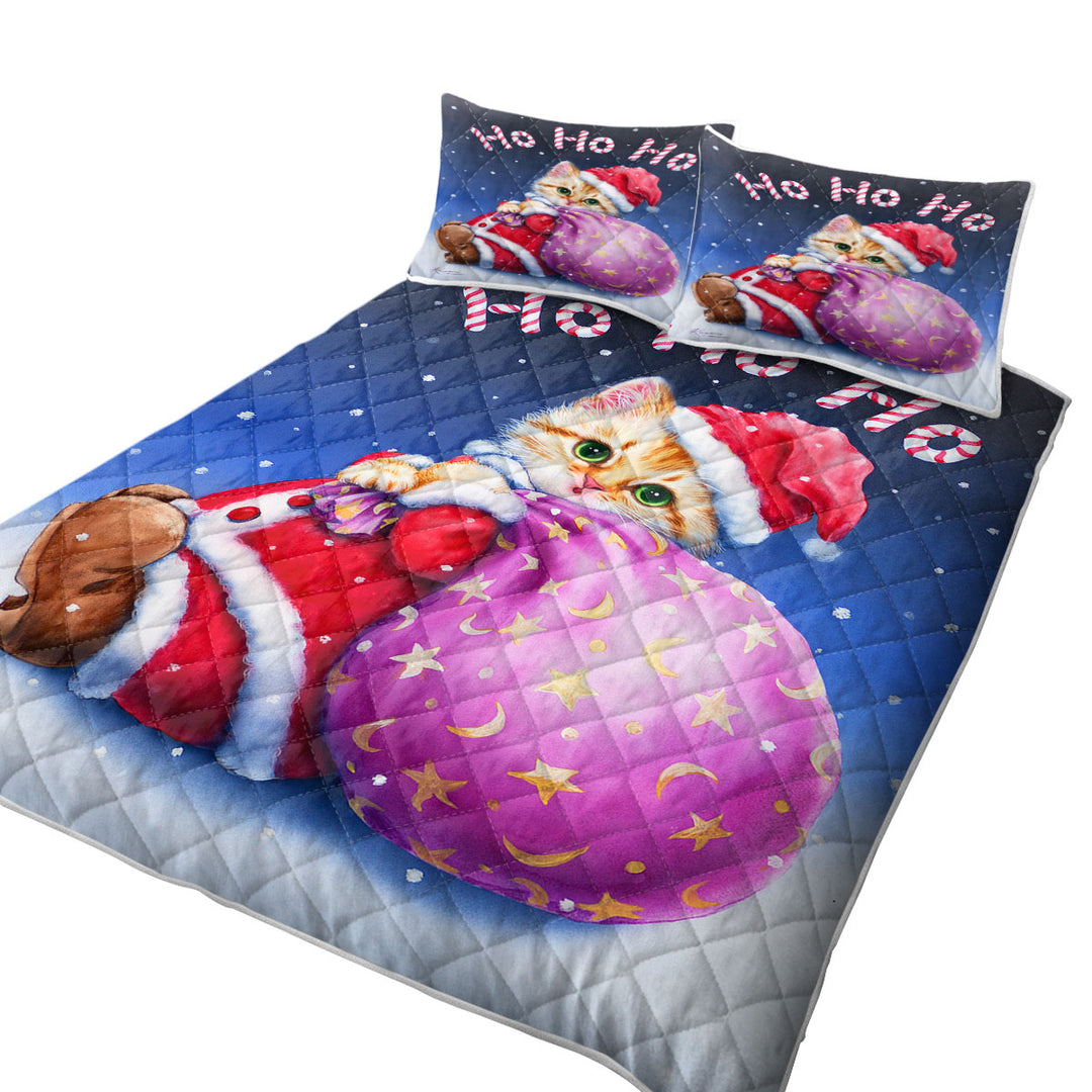 Fun Cute Cat Designs Christmas Santa Kitten King Size Bedspreads