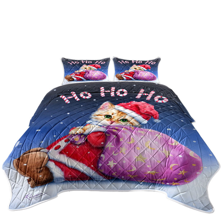 Fun Cute Cat Designs Christmas Santa Kitten Summer Quilt