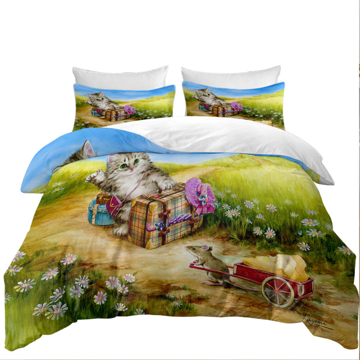 Fun Cute Cat Designs on the Road Mouse and Kitten Coverlet