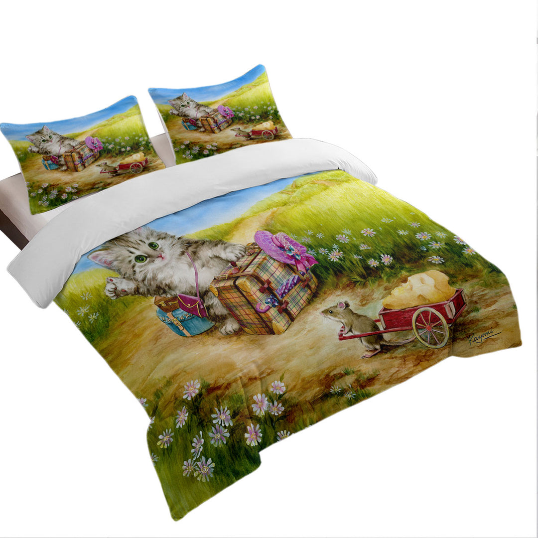 Fun Cute Cat Designs on the Road Mouse and Kitten Good Duvet Covers