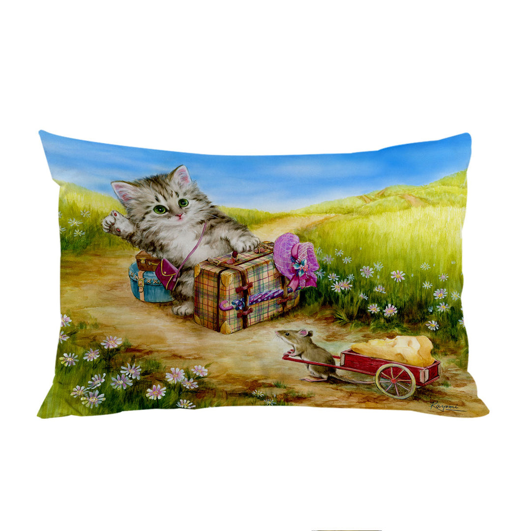 Fun Cute Cat Designs on the Road Mouse and Kitten Pillowcase