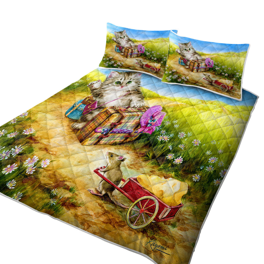 Fun Cute Cat Designs on the Road Mouse and Kitten Summer Quilt