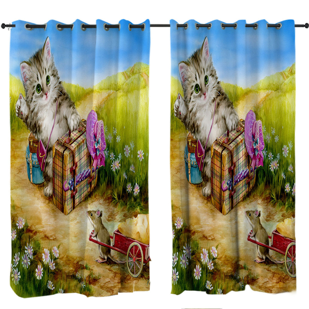 Fun Cute Cat Designs on the Road Mouse and Kitten Window Curtains